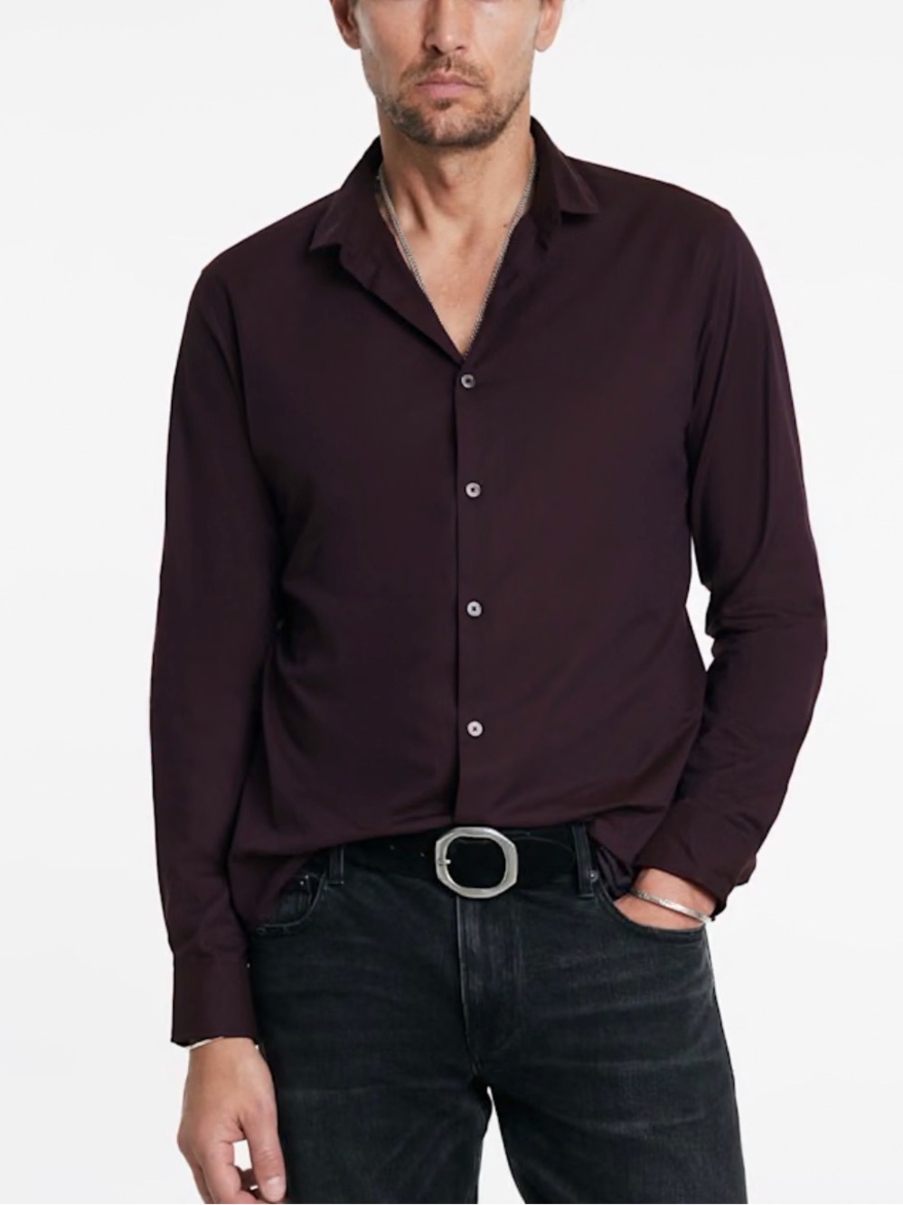 John Varvatos Men's Deep Plum Button-Up Shirt Sz XL